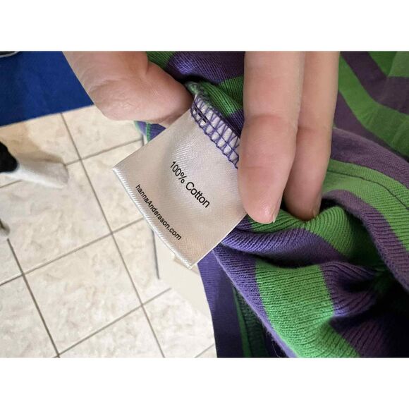 Hanna Anderson Girls Size 8 Green and Purple Striped Dress Long Sleeve - Picture 3 of 8